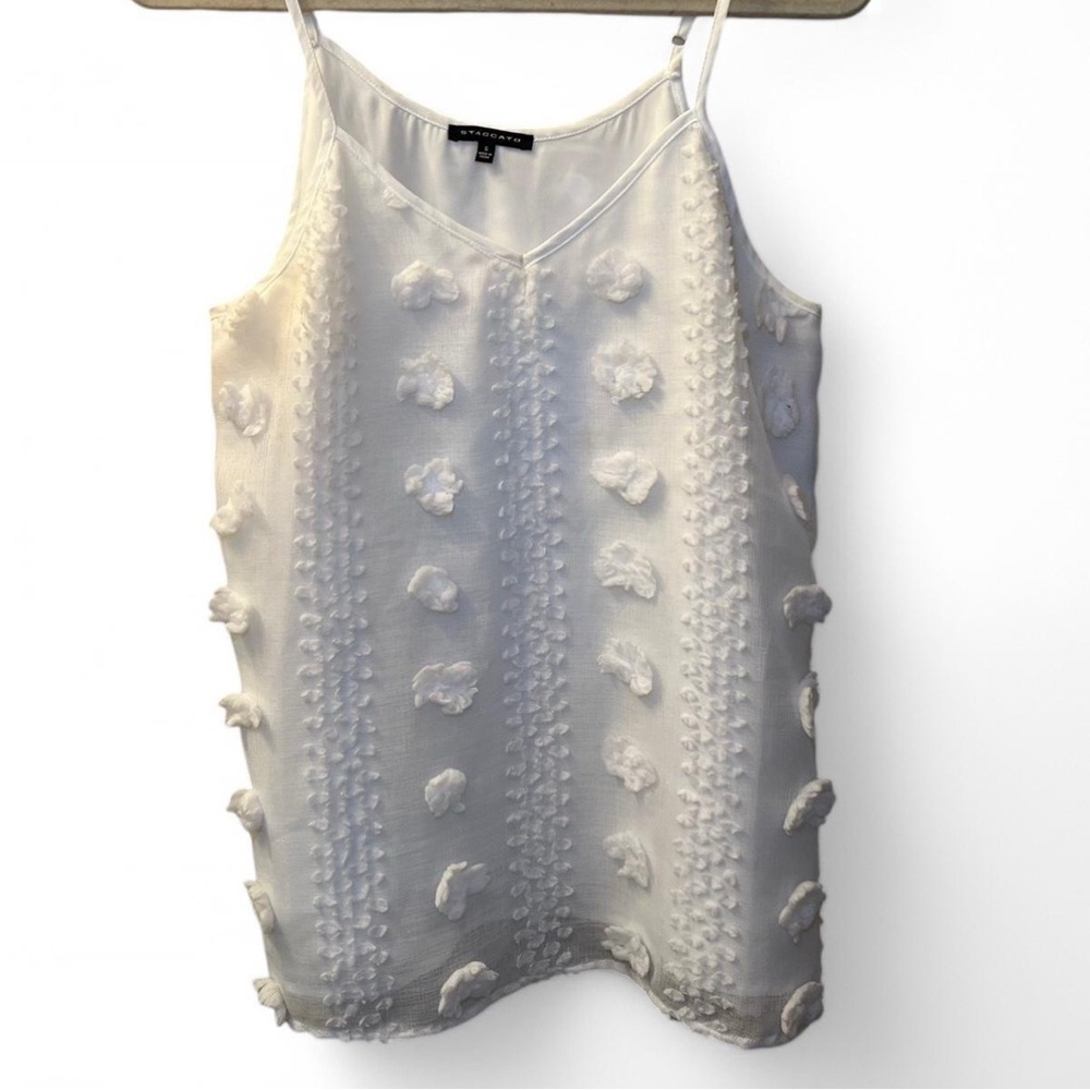 SWISS DOT ADJUSTABLE STRAP V-NECK CAMI TOP IN WHITE